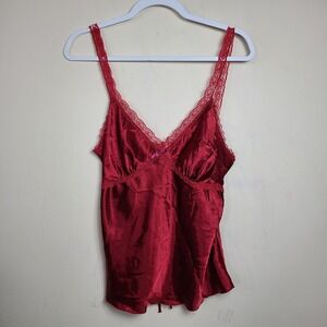 Red Satin Lace Trim L Babydoll Cami Romantic Dark Coquette Soft Whimsigoth Vamp
